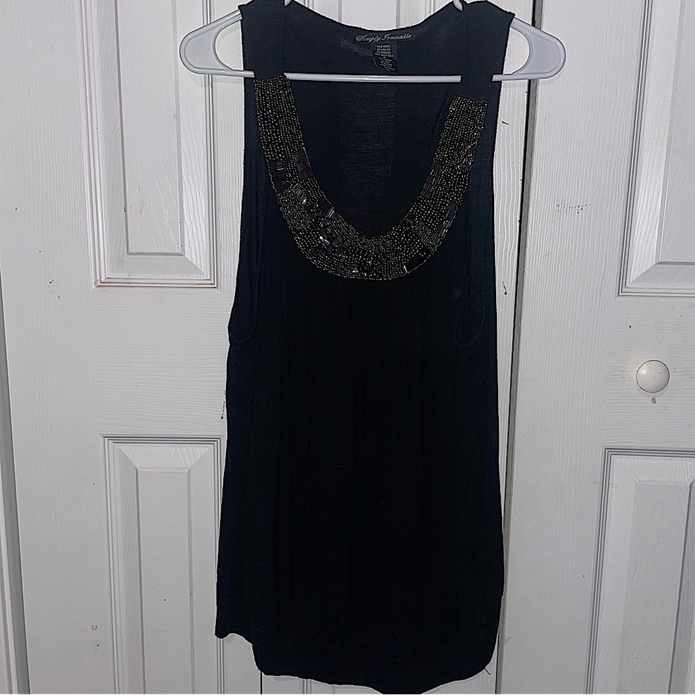 Simply Irresistible Black Beaded Rhinestone Soft Tank Top Size 2XL - Picture 1 of 5
